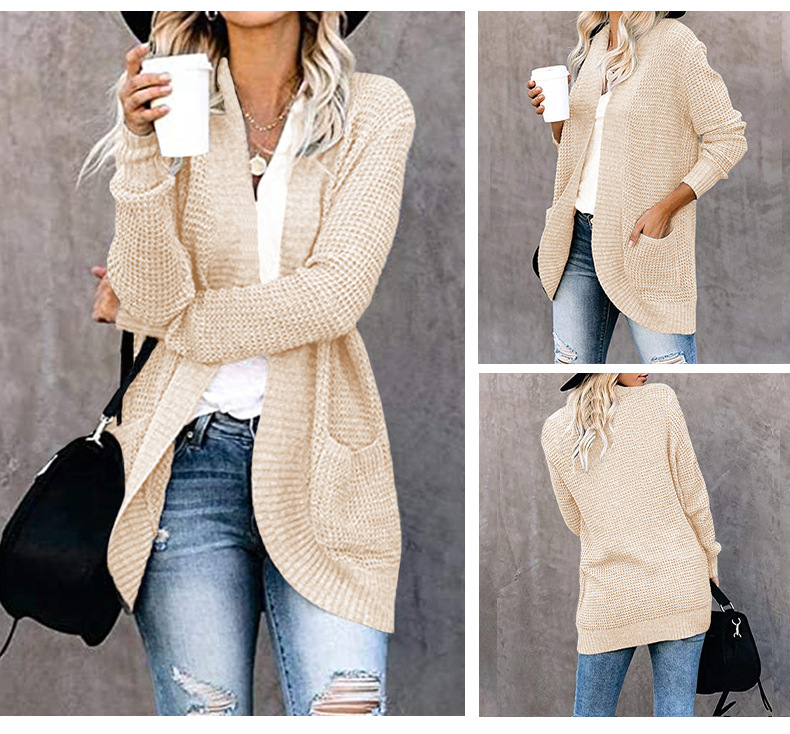 Women's Knitted Cardigan With Curved Placket For Women_voghion.com