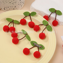 红樱桃叶子对对球 樱桃胸针diy饰品配件高弹毛球服饰辅料diy毛球