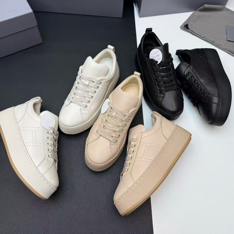 Original Foreign Trade Hogan Genuine Leather Thick-Soled Height-Increasing Sneakers for Women, Size 25, Round-Toe Lace-Up Sports Casual Shoes