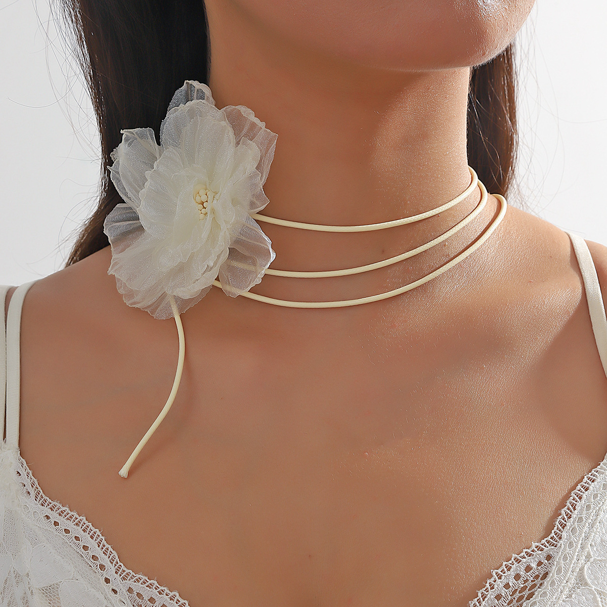 hot selling ghost flower necklace rose chocker fabric flower lace necklace flower necklace_voghion.com