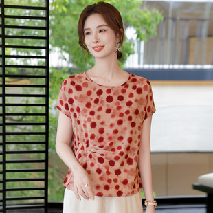 Summer New Fashionable Shirts and Tops, Summer Middle-Aged and Elderly Shirts for Outer Wear, Loose Slimming Look Short-Sleeved T-Shirts for Women