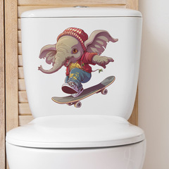 外貿個性滑板大師小象兒童浴室馬桶貼家居裝飾牆貼貼紙自粘批發
