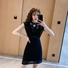 Round neck cut-out mesh stitching lace buttock dress for women