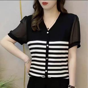 New Style Elegant Mother Clothes Western Style Casual Top Summer Fashion Women's Printed Belly Covering Slimming Short-sleeved T-shirt for Women