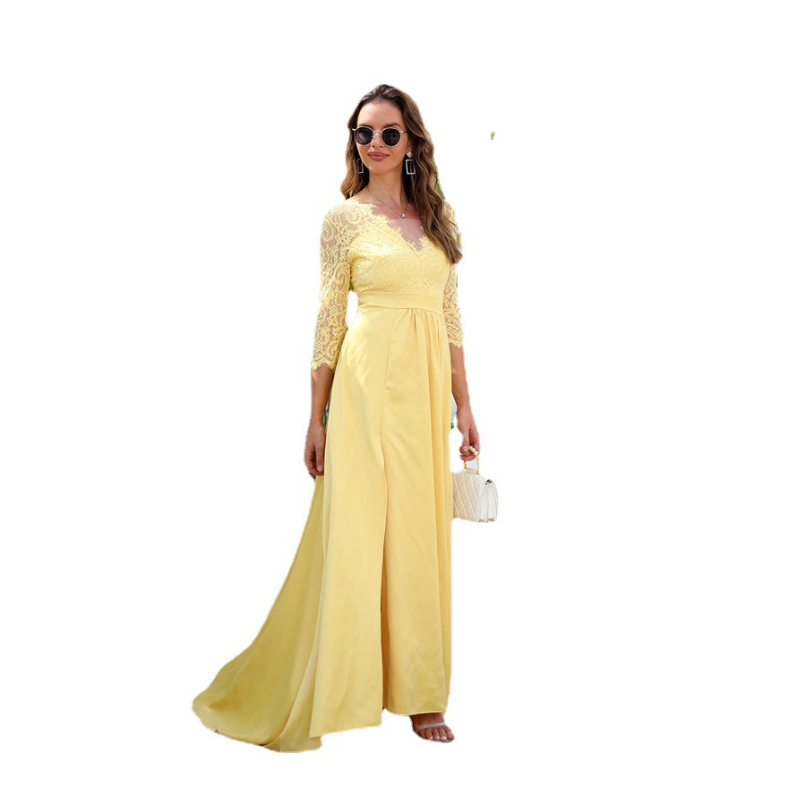 Vestido de encaje nuevo de mujer de comercio exterior europeo y americano Amazon V-cuello trailing vestido de novia más tamaño ropa de mujer