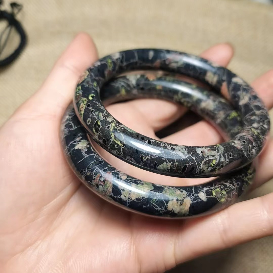 Factory Wholesale Natural Plum Blossom Jade Bracelet with Magnetic Jade Round Bar Bracelet, Peach Blossom Jade Bracelet Live Stream Jade Supply