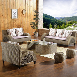 Internet Celebrity Country Bamboo and Rattan Sofa Combination Living Room Small Apartment Pastoral Sofa Chair Natural Real Rattan Leisure Sofa