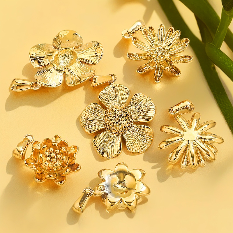 Acero inoxidable 18K dorado flores creativas en el viento nicho collar DIY de verano alta sensación accesorios