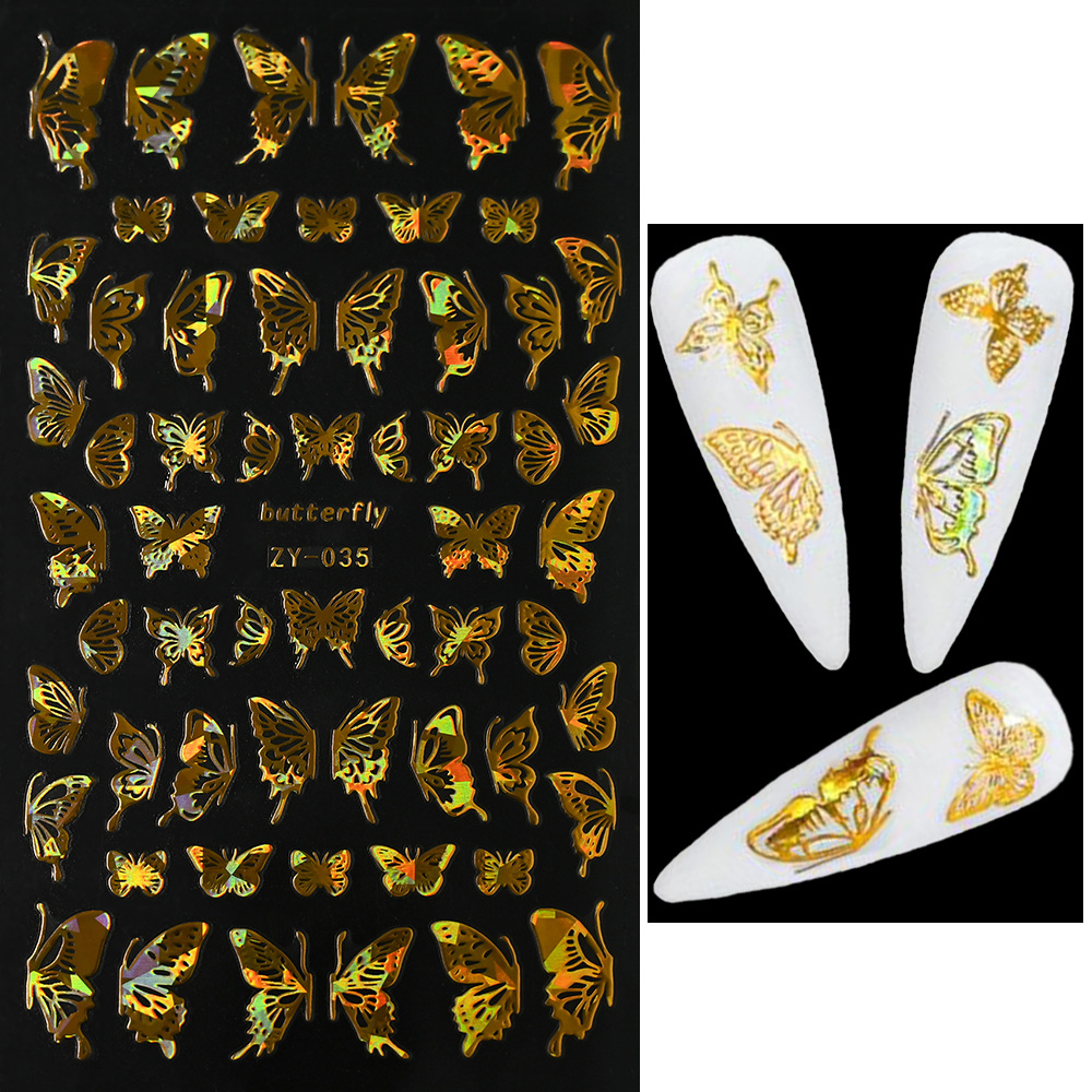 Venta caliente transfronteriza de uñas pegatinas de mariposa delgada dorada láser oro y plata mariposa adhesivo autoadhesivo decoración de uñas calcomanías