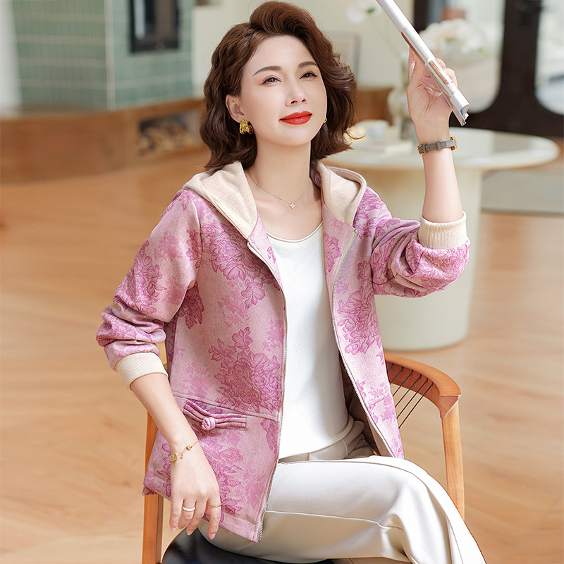 妈妈装2025新款秋装连帽外套中老年女装春秋季休闲风衣拉链夹克衫|undefined