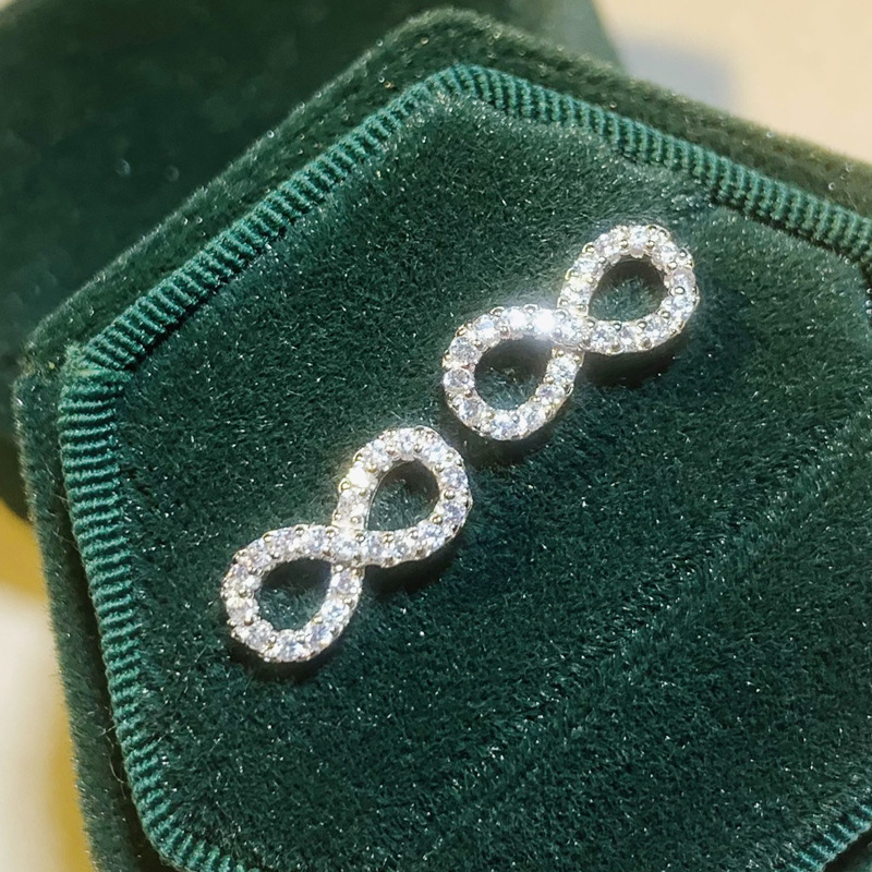 Zircon Inlay Material 1 Pair Cute Infinity Inlay Copper Zircon Ear Studs