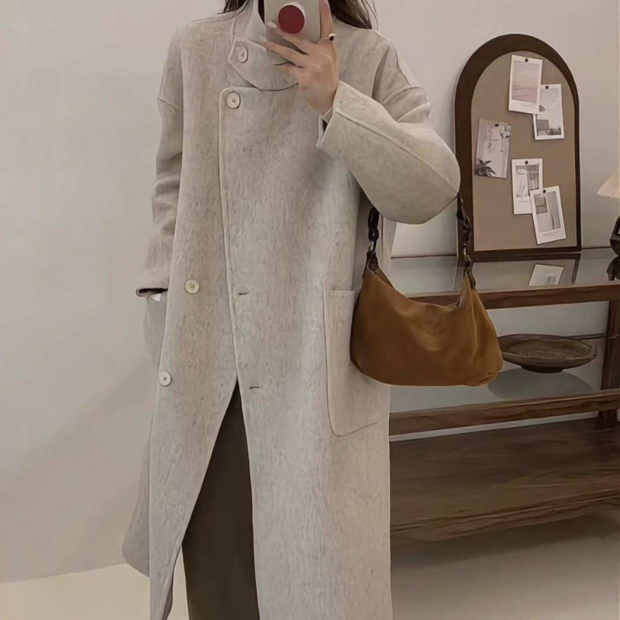 [Прогулка с длинным воротником из шерсти длинношерстного кашемирового пальто