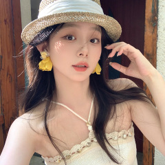 超仙绝美黄色花瓣流苏耳环女夏日海边度假风耳钉显脸小气质耳饰