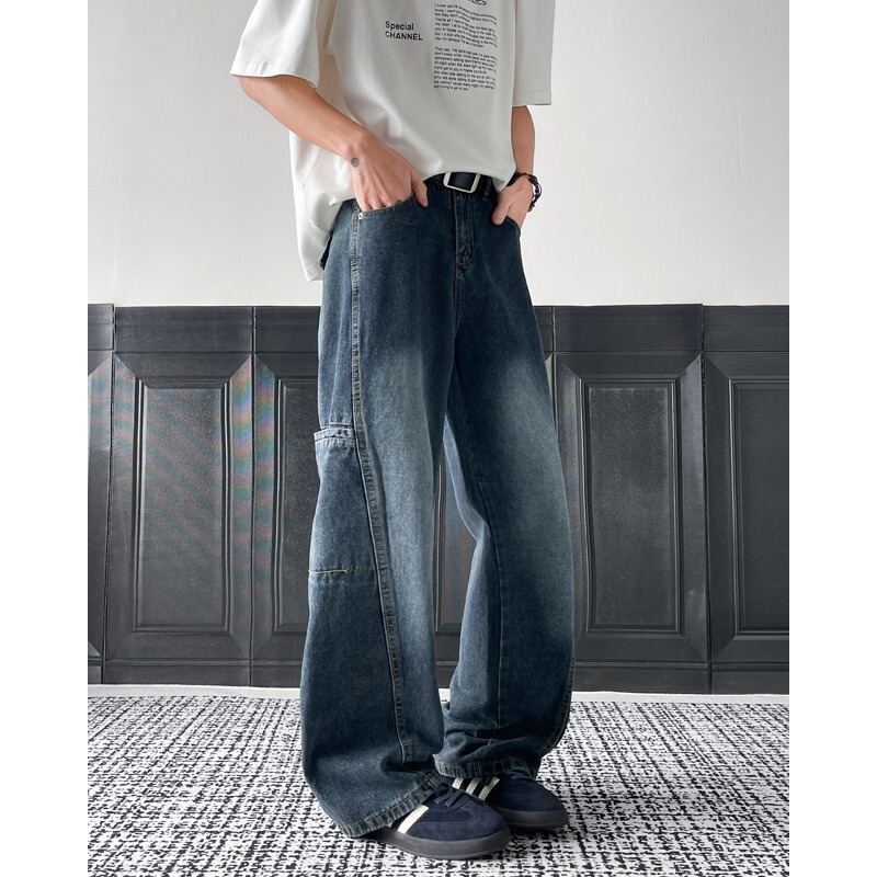 Heavy-Duty Work Jeans for Men, Trendy Brand New Retro Lumberjack Pants, American High Street Loose Straight Wide-Leg Trousers