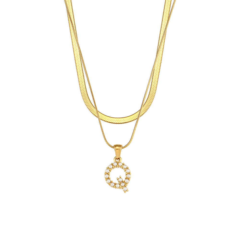 Lady Letter Stainless Steel Necklace Plating Artificial Pearls Stainless Steel Necklaces