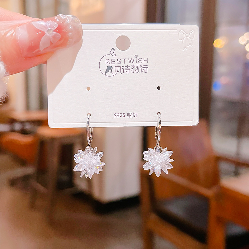 冰花锆石耳环女简约时尚气质百搭耳坠2024韩版奢华水晶耳饰高级感
