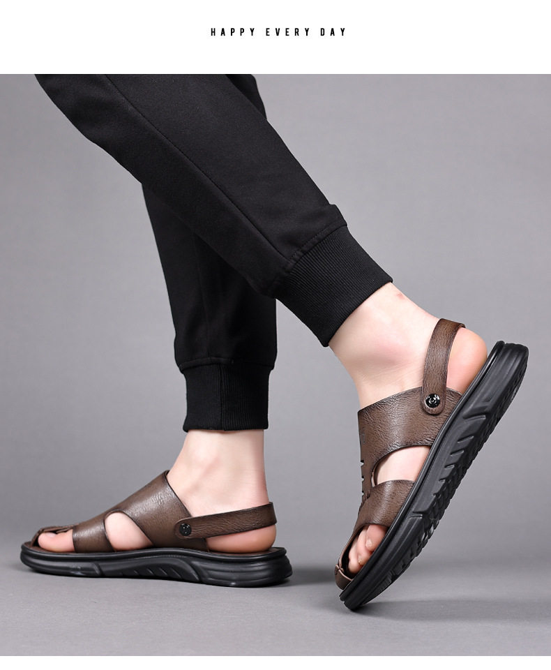 Dép sandal nam da bò thật mũi kín thoáng khí kiểu mới đi biển — Màu nâu 55530 chi tiết 14