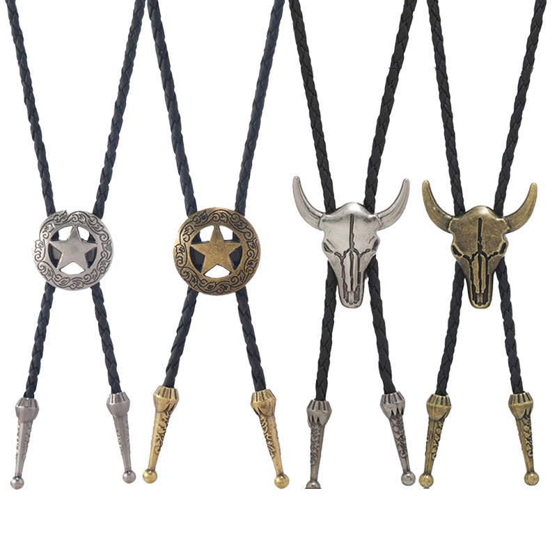 European and American Cross-Border Creative Tie Necklace Rope Alloy Cow Scalp Rope Necklace Fashion Retro Zipper Scalp Necklace