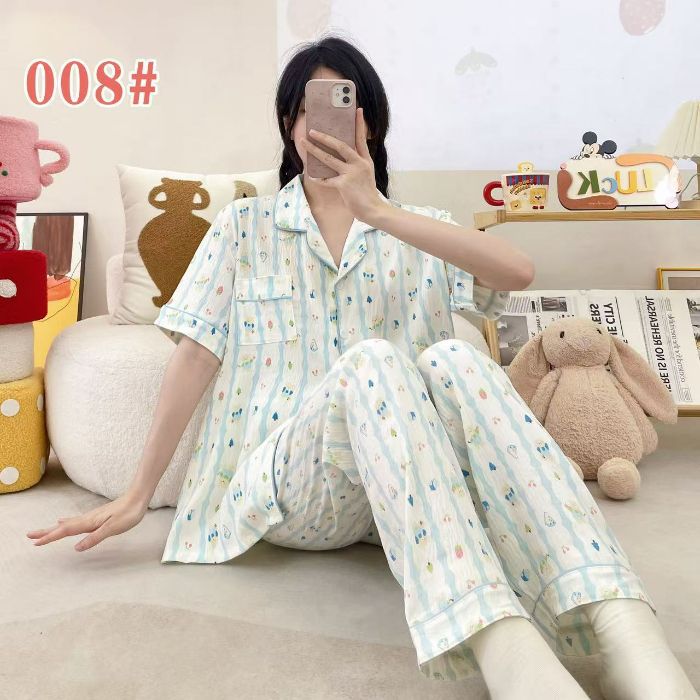 Estilo explosivo transfronterizo spot verano pantalones de manga corta cardigan solapa pijamas de dibujos animados lindo nube femenina algodón cómodo servicio a domicilio