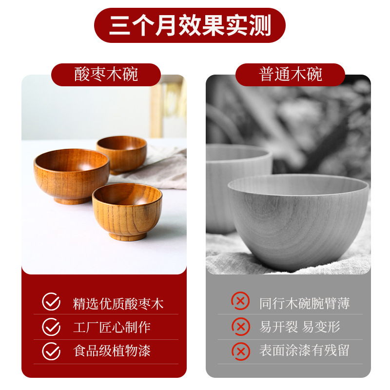 三創碗の家庭用の日本式食器は厚くて、パーマ防止の碗の中国式の木の碗の大きいサイズのスープの碗の卸売りを作ります。|undefined