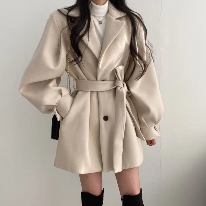 黑色收腰毛呢外套女2025秋冬季新款加厚小香风呢子大衣小个子风衣|undefined