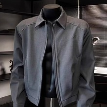 跨境cleanfit垫肩翻领短外套感痞帅工装春秋季boxy行政夹克青