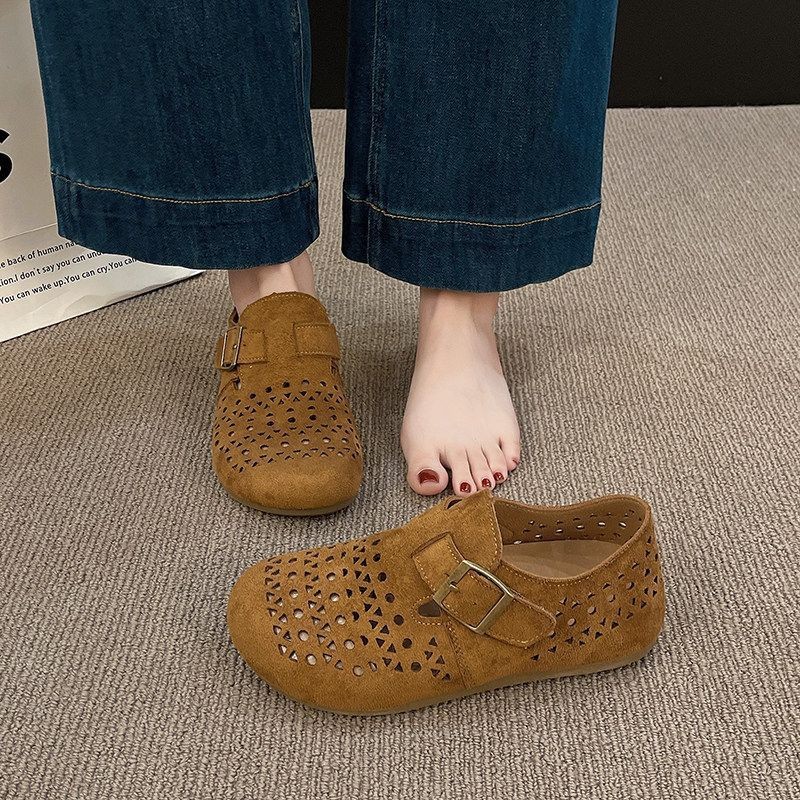 Cabeza de cuero de vaca de tacones planos con suela suave, zapatos de mujer transpirables, zapatos de cuero de verano, zapatos de abuela, madres de mediana edad image 2
