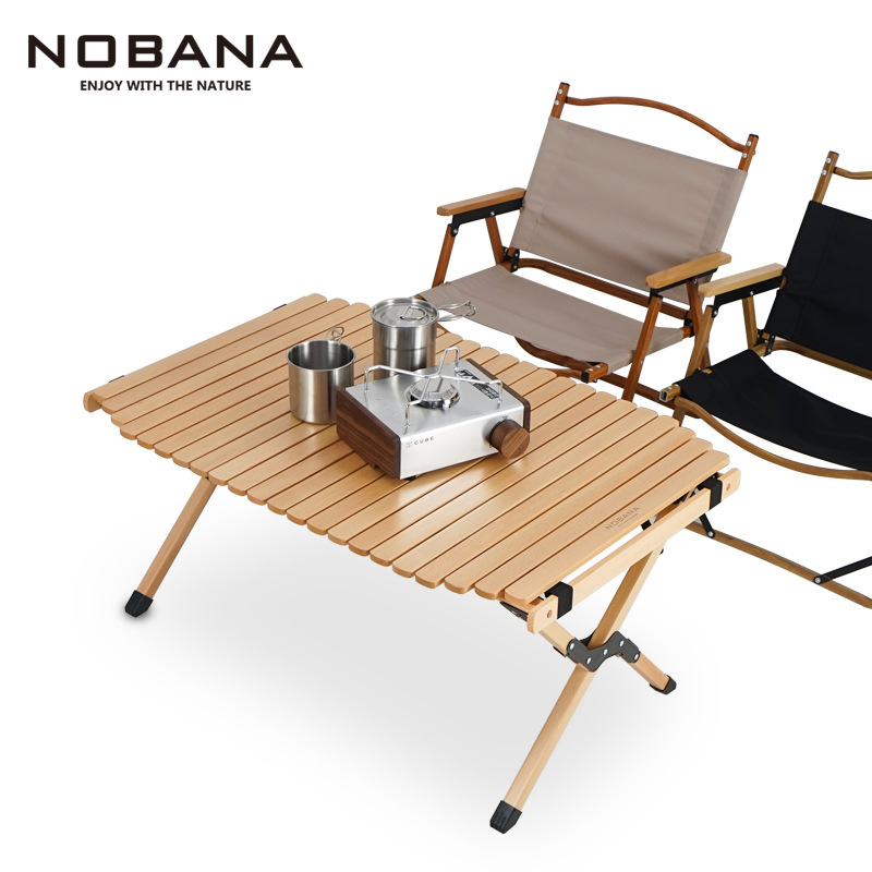 NOBANA新款户外折叠蛋卷桌露营实木折叠桌自驾野营桌子便携野餐桌