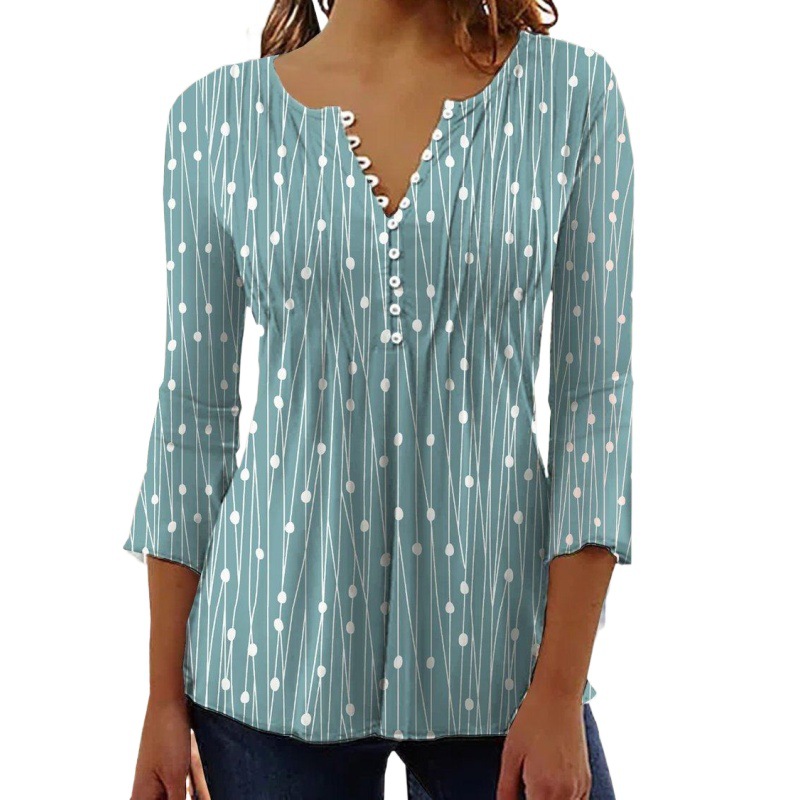 Women's Blouse 3/4 Length Sleeve Blouses Printing Button Casual Polka Dots display picture 5
