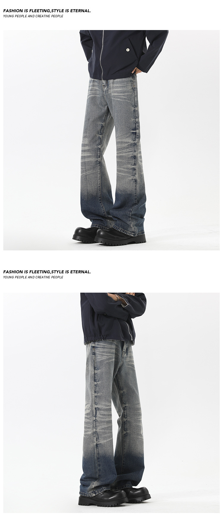 Retro Distressed Washed Jeans For Men Straight Leg Slim Fit_voghion.com