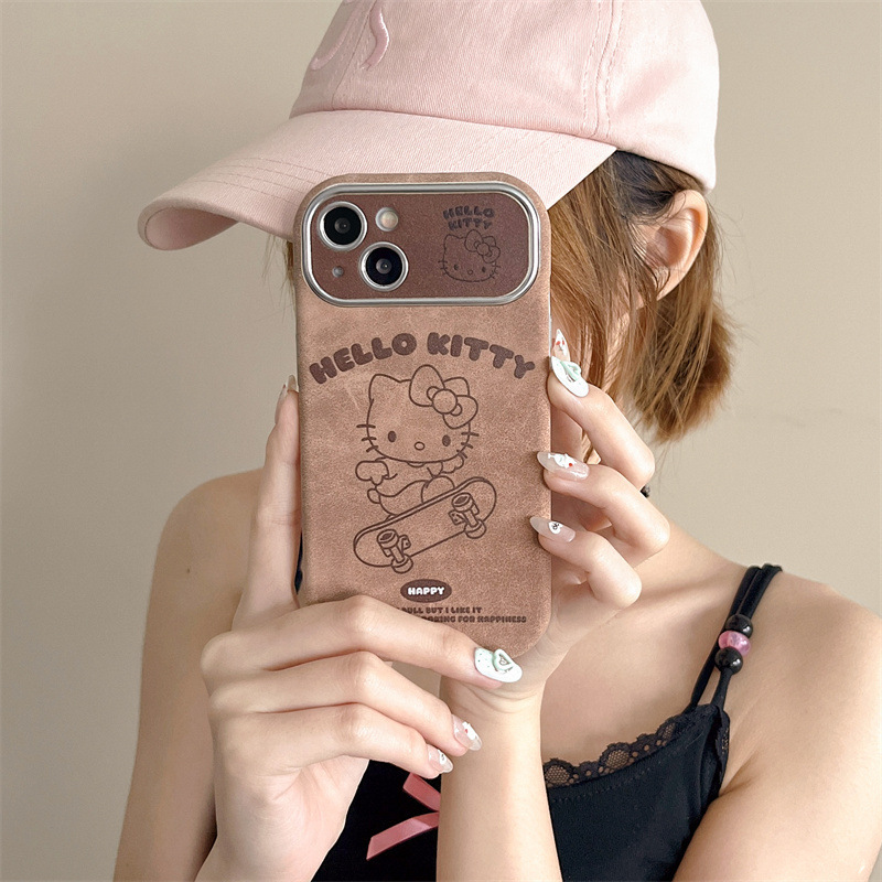 Monopatín de dibujos animados gato IPhone16PROMAX parche de ventana Apple 15pro/16 funda para teléfono móvil IP15