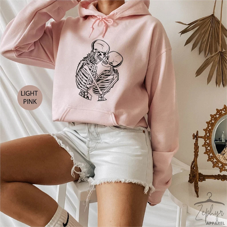 Skull Love Sweatshirt Skull Love Kiss Skull Hoodie Halloween Couple Hoodie