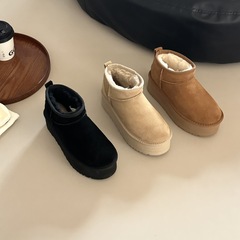 河南桑坡皮毛一体雪地靴经典保暖复合牛皮款短筒mini5cm厚底松糕