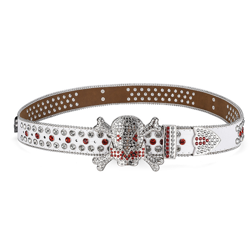 Europeo y americano oscuro cráneo hebilla rhinestone incrustado cinturón de alta gama completo diamante lentejuelas hip hop decorativo discoteca cinturón hombres y mujeres