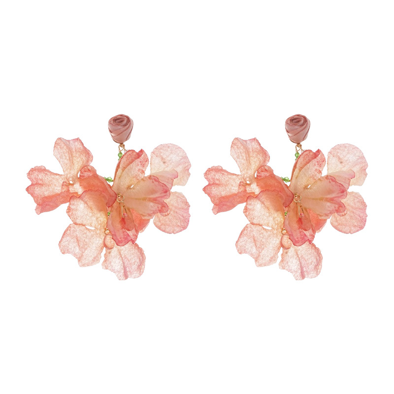 Pendientes de borla de flor de cristal de tela de aguja de plata, pendientes de ambiente fotográfico, pendientes dulces de Mori, sentido de clase alta de nicho