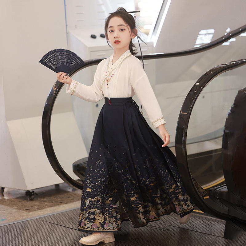春季兒童唐裝2024新款漢服裙春款長裙女馬面裙新中式國風女童套裝