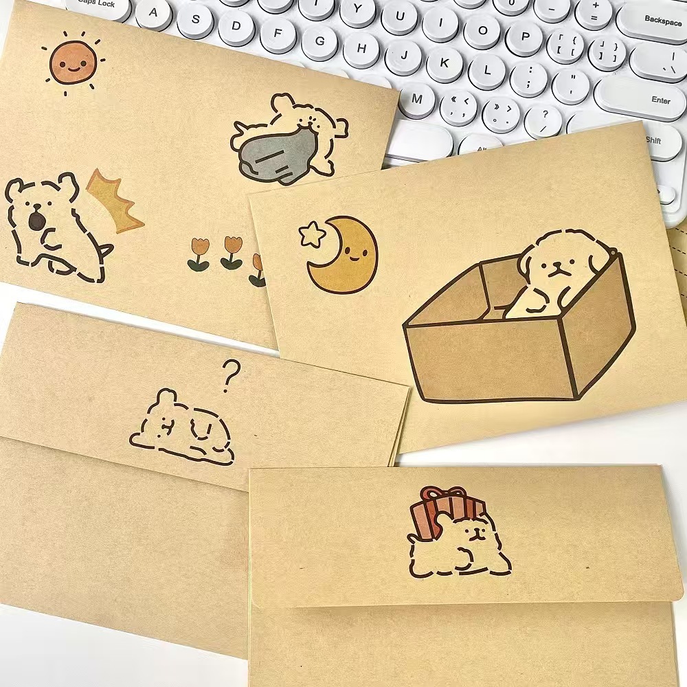 Estudiantes creativos lindos cajas de dibujos animados perros de alto valor de cara engrosado papel kraft sobre carta simple inswind