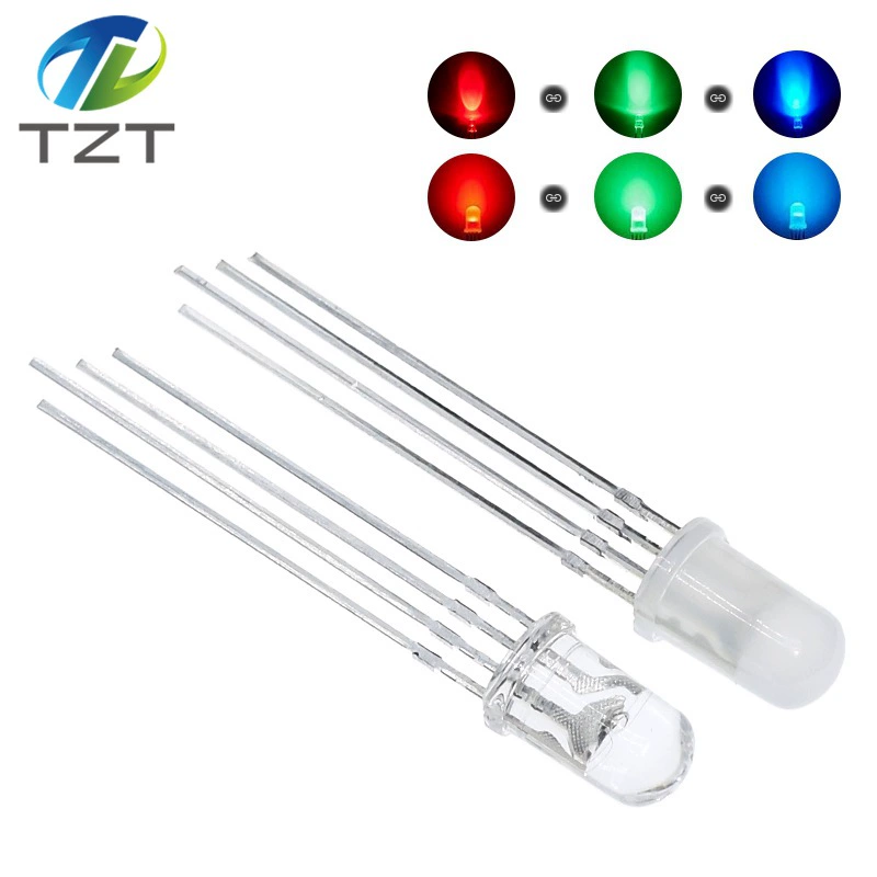 5MM полноцветный RGB прозрачный матовая поверхность четыре фута светодиодный шарик F5 полноцветный общий инь и ян светодиодный прямой впрыск светоизлучающих трубок