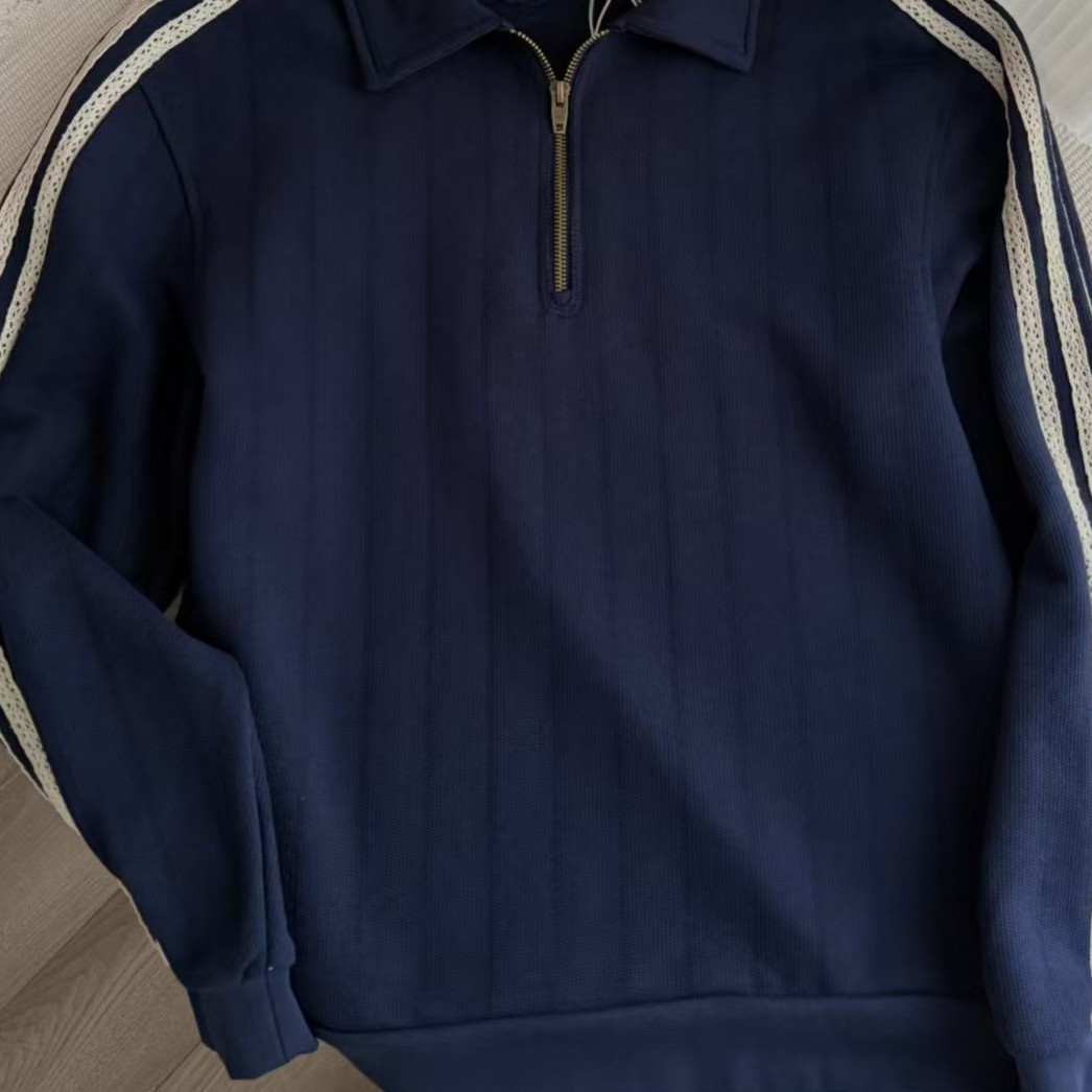 Men's long-sleeved T-shirt with a stand-up collar, cotton sweatshirt, autumn/winter style, half-zip, solid color, basic top, color-block design, men's clothing