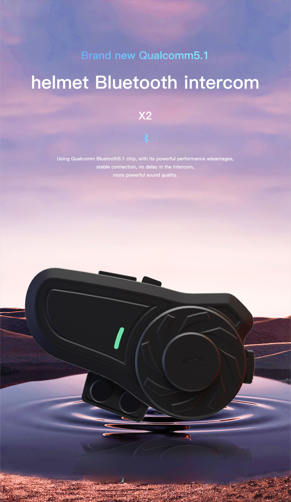 Riding Helmet Bluetooth Intercom Headset Double 800 m Intercom Qualcomm Scheme with Music Distribution and Third Party