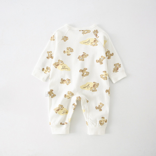 I love mom and dad baby harem all seasons pure cotton long-sleeved lace-up romper cute bear newborn one-piece
