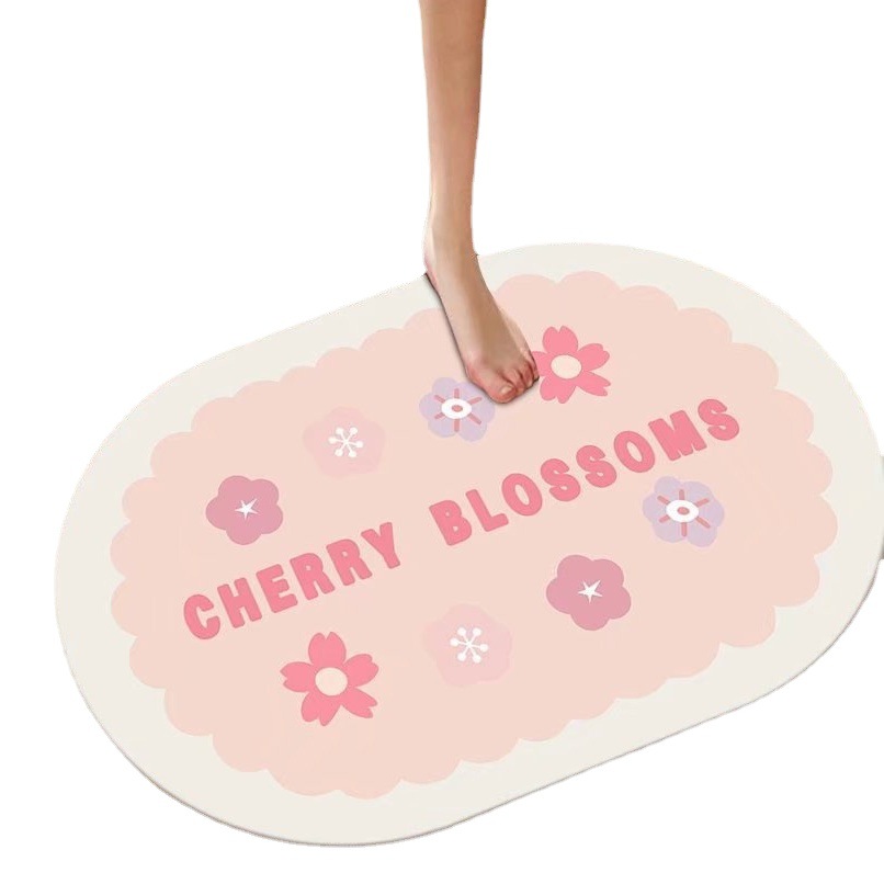 Pastoral al por mayor de flores y plantas de barro de diatomeas estera suave estera absorbente alfombra de baño ovalada alfombra de piso antideslizante alfombra de puerta absorbente