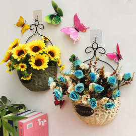 墙壁悬挂式花盆挂墙壁挂花装饰花篮小清新卧室藤编北欧创意