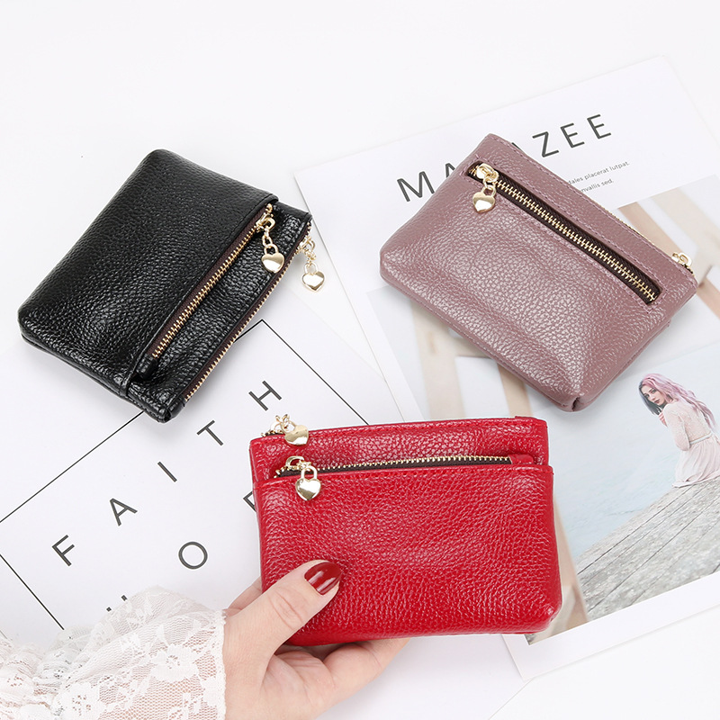 Genuine Leather Coin Purse Women's Short Small Wallet Soft Leather Driver's License Handbag Fashionable Zipper Coin Bag Card Bag