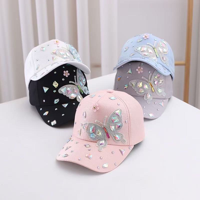 Cross-Border Rhinestone Butterfly Baseball Cap, Fashionable Sequined Breathable Sunshade Sun Protection Peaked Cap, New Spring Hat Wholesale Cross-Border Rhinestone Butterfly Baseball Cap, Fashionable Sequined Breathable Sunshade Sun Protection Peaked Cap, New Spring Hat Wholesale