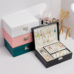 [6796 people's collection] high-grade double-layer jewelry box with lock jewelry box storage box Korean necklace box