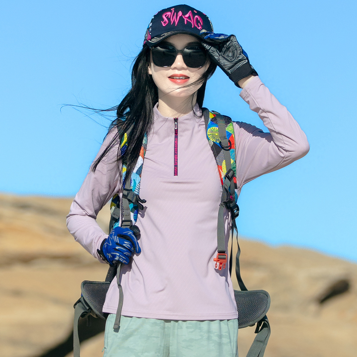 Outdoor Quick-Drying Clothing Women's Long-Sleeved Tops Sports Sweat-Absorbent Elastic Breathable Slim Running Hiking Sun Protection Quick-Drying T-Shirt