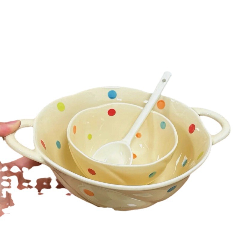 【包邮】カラーポイント手描き釉薬下彩陶磁器食器セット高颜値シンプル陶磁器食器皿大スープ|undefined