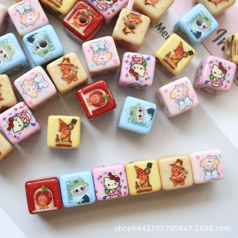 アクリルプリント甘くてかわいいスクエアビーズ diy ブレスレット携帯電話チェーンチェーンルースビーズジュエリーアクセサリー|undefined