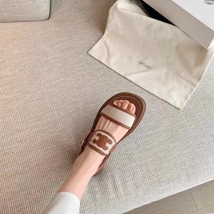 in stock [Su Yinyin] Value Sense ~ Arc de Triomphe Retro Thick Bottom One Word with Casual Beach Sandals for Women in Summer